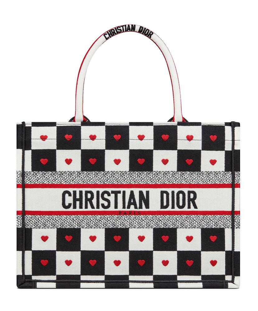 Christian Dior Book Tote Velvet Mizza Embroidery Canvas Black